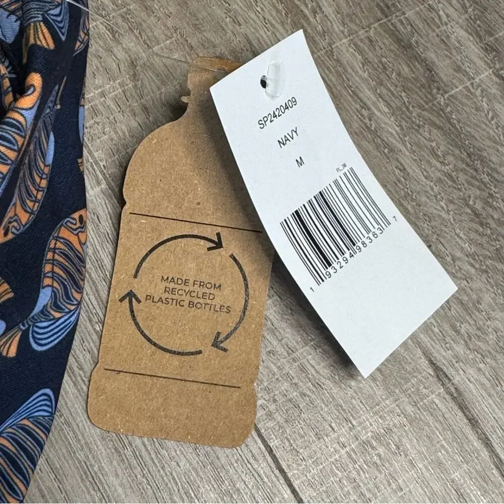 SAKS FIFTH AVENUE Men's Navy Blue Orange Fish Patterned Swim Shorts Trunks